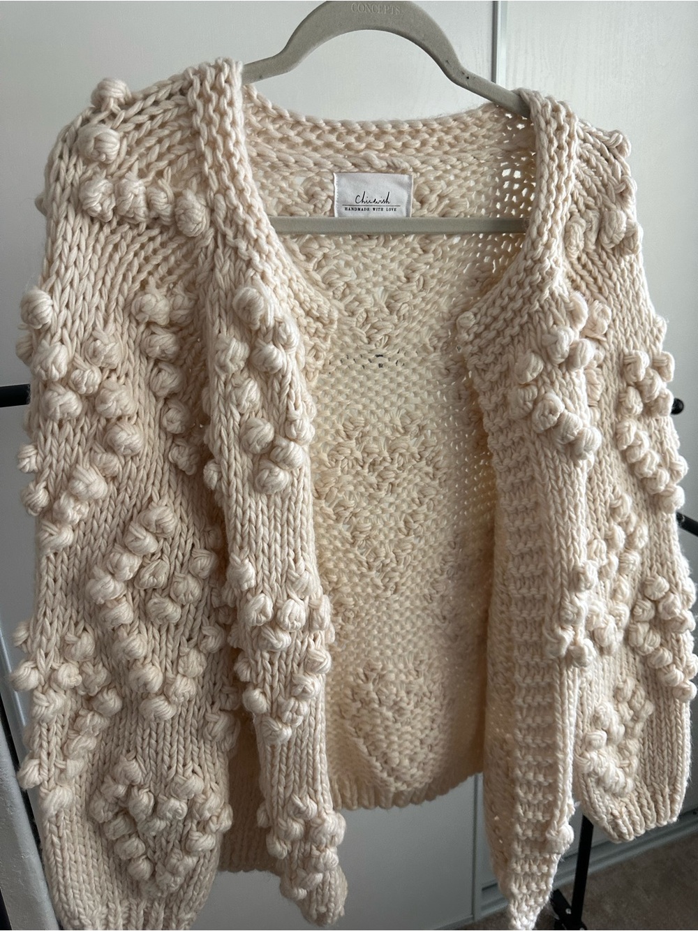 ChicWish Chunky Cream Bobble Knit Cardigan Sweater